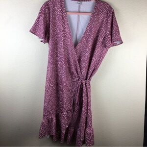 Naggoo Women's Full Wrap V Neck Polka Dot Print Ruffle Short Sleeve Mini Dress L